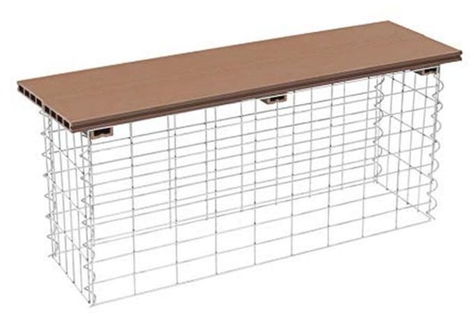 Gabion bank met WPC zitting, 100 x 30 x 43 cm, lichtbruin