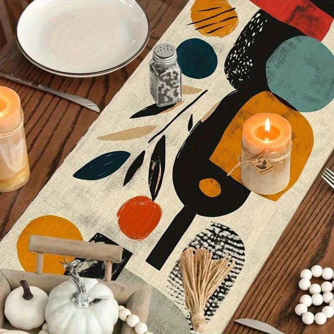 Moderne Abstracte Geometrische Patroon Tafel Runner, Artistiek Eettafel Decor Doek 40x140cm black