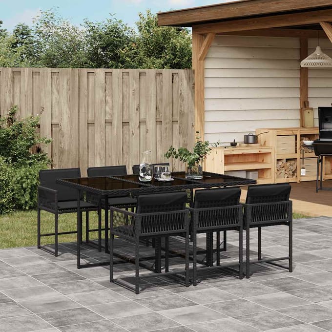 vidaXL - 7-delige - Tuinset - met - kussens - poly - rattan - zwart