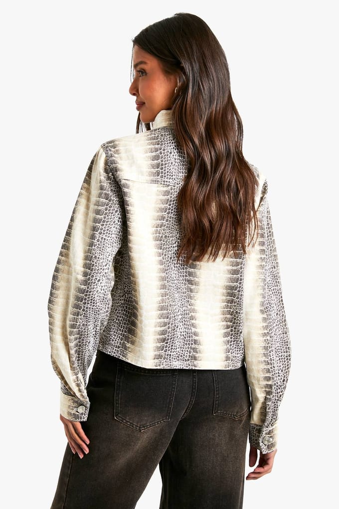 boohoo Dames Nep Krokodil Denimshirt | Natural | Maat: 34