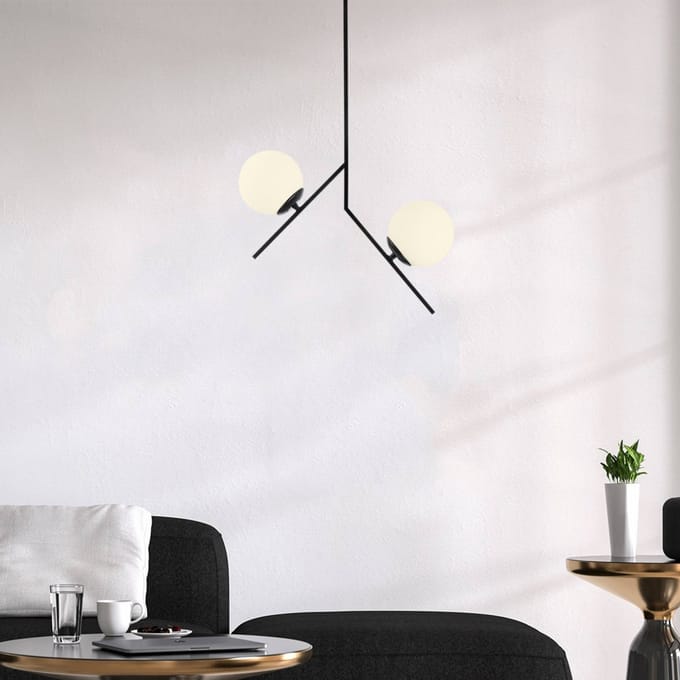 Opviq Hanglamp Dolunay 144-AV zwart twee glazen kappen