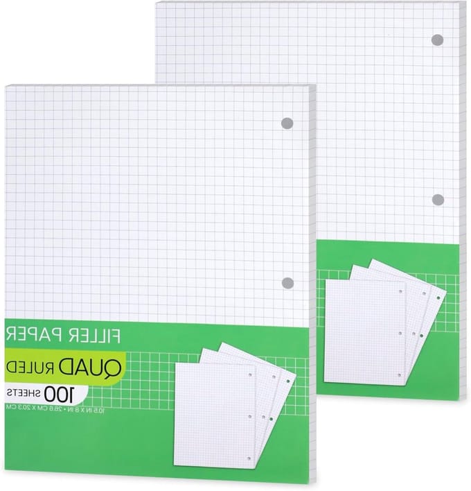 Grafiekpapier Losbladig - Vulpapier Notitie - Studie Werk - 3-gaats Geperforeerd - 8x105 Inch - Wit