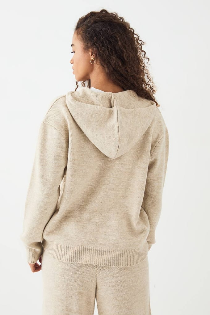 Dames DSGN Studio Gebreide Hoodie met Rits | Havermout | Maat: XS
