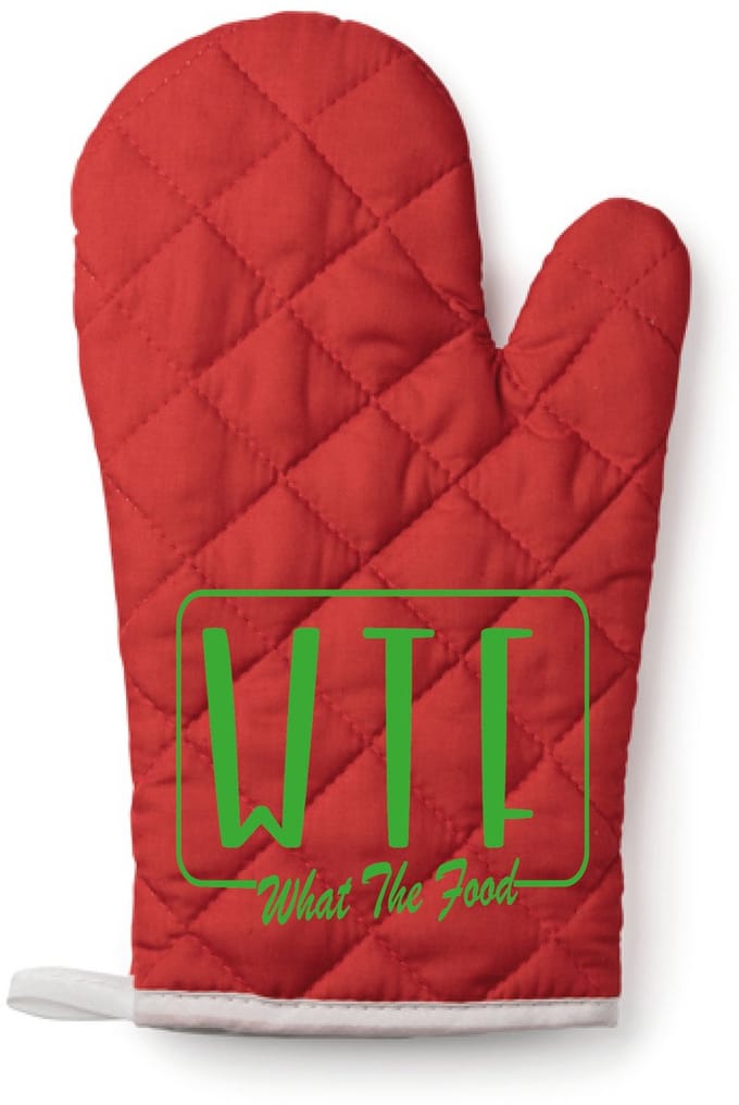 EIZOOK Functionele Ovenwant- Rood met Groene Opdruk WTF What The Food