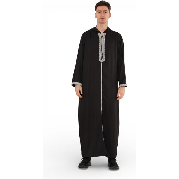 Heren Eid zwarte capuchon Marokkaanse Thobe Robe Djellaba Gandoura Ramadan Jubba- HM3