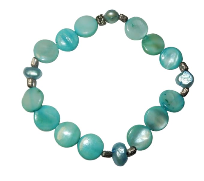 Vintage Schelp Armband Blauw Elastisch