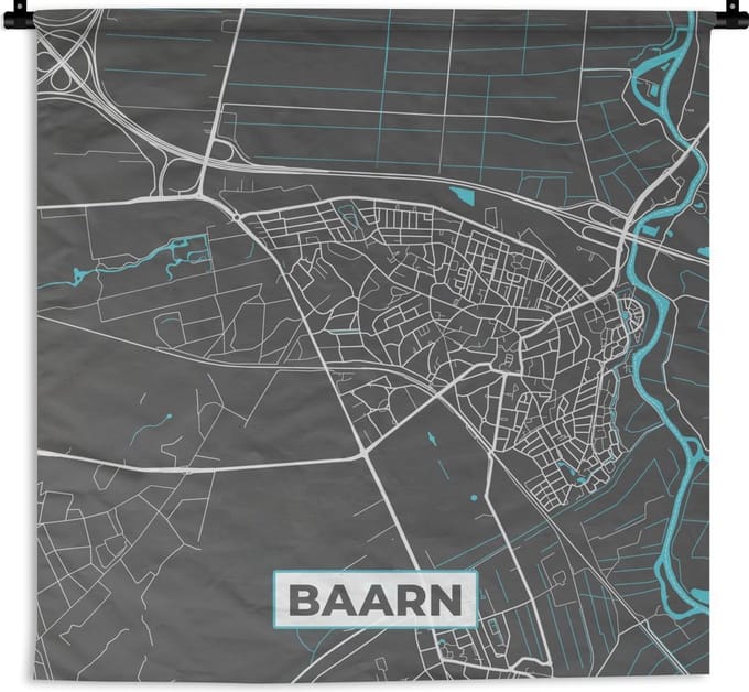 Wandkleed - Plattegrond - Baarn - Grijs - Blauw - 120x120 cm - Wandtapijt