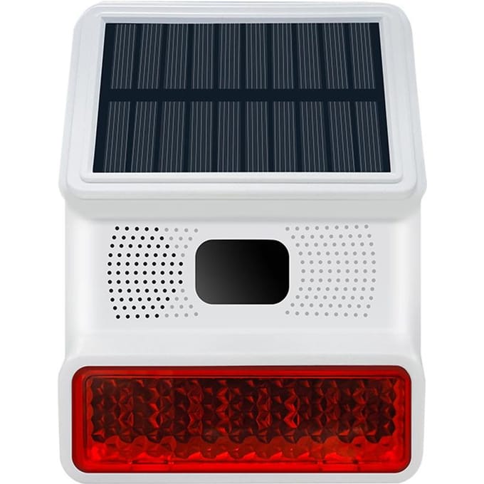 Solar Sound Stroboscoopalarm met 5 afstandsbedieningen Infraroodinductie Anti-interferentie IP65 16.4x12.4x5.9cm wit