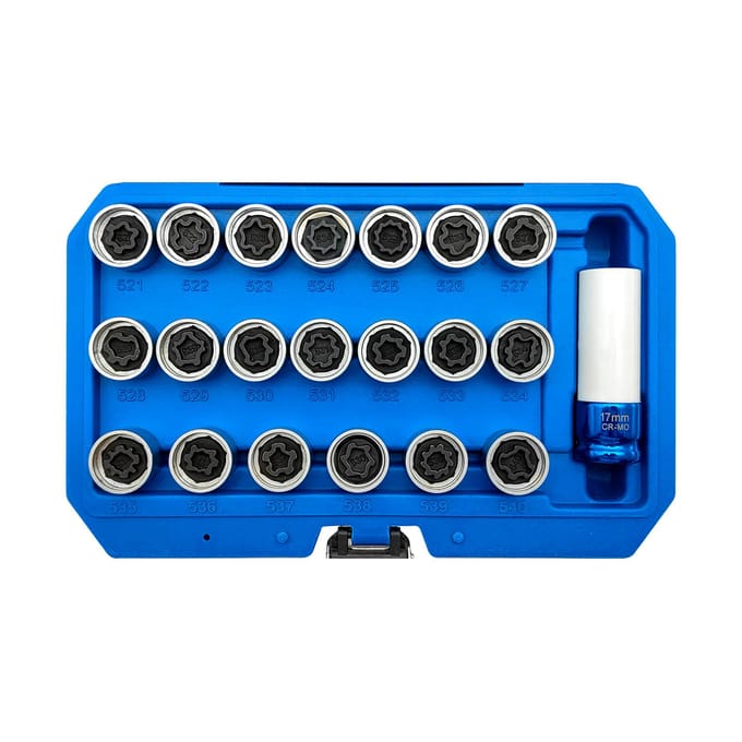 21 stuks Security Master Locking Wheel Nut Key Anti-diefstal schroefdopsleutel gereedschapsset vervanging voor 0 zilver
