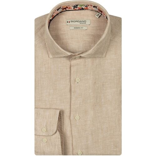 Giordano Overhemd Row Soft Washed Linnen Mélange Cutaway Collar Kitt / male