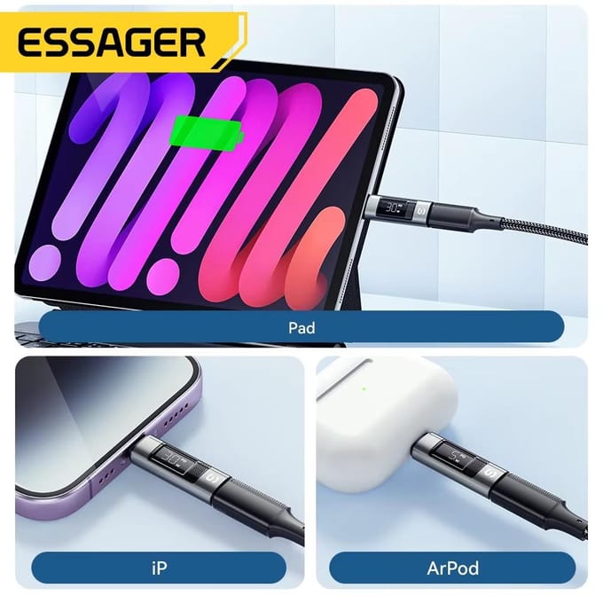 Essager Type C naar verlichting OTG-adapter Digitaal display Snel opladen Type-C vrouwelijk naar bliksem mannelijk connector voor iPhone 15 14