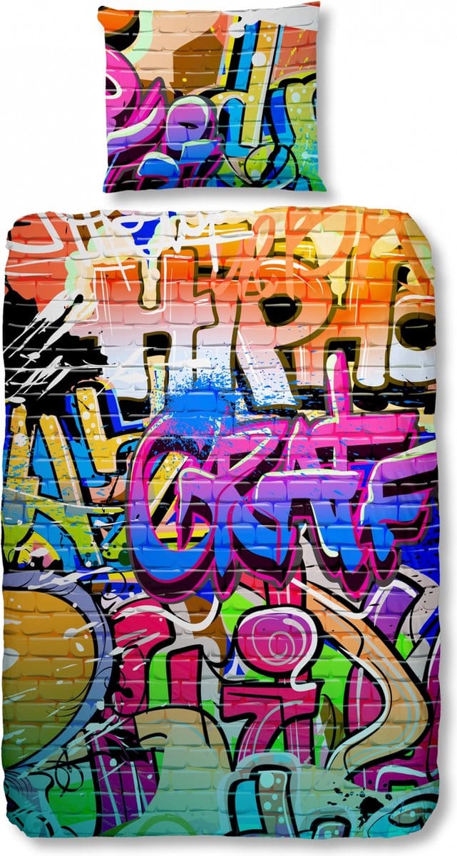 Good Morning Kinderdekbedovertrek "Graffiti" - Multi - (135x200 cm) - Katoen