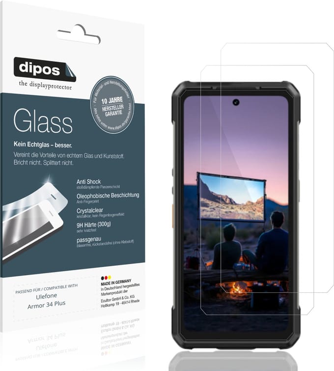 dipos – 2x Pantserfolie geschikt voor Ulefone Armor 34 Plus | 9H Screenprotector