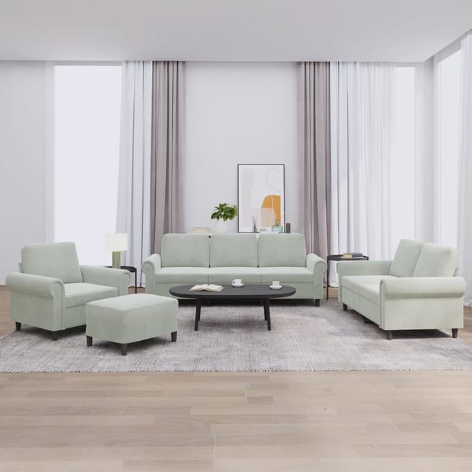 vidaXL - 4-delige - Loungeset - met - kussens - fluweel - lichtgrijs