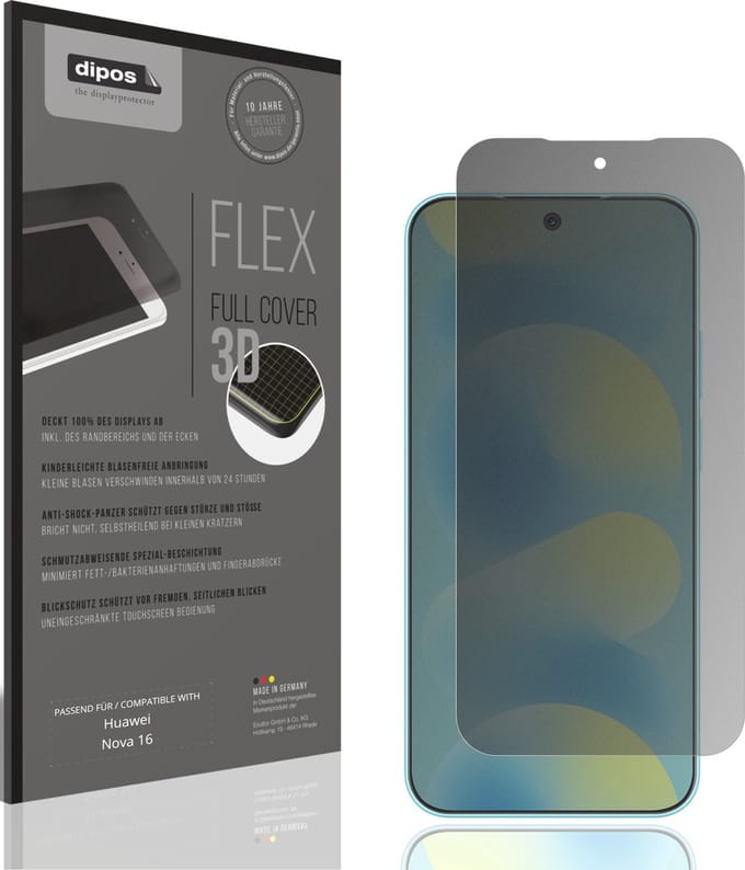 dipos FLEX – Matte Privacy Screenprotector geschikt voor Huawei Nova 16 | Volledige Schermbescherming | Case-Friendly