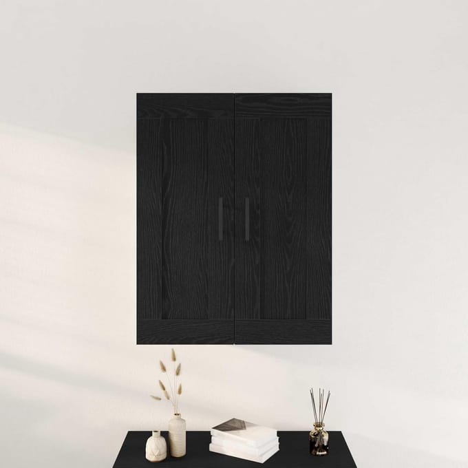Wandkast - Opbergkast Hout - Ruimte Besparen - Gestructureerd Oppervlak - 695 x 90 cm - Zwart Eiken