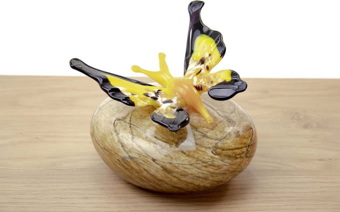 Loranto - Mini Urn Vlinder Geel - Bruine Steen - Kleine Urnen voor As