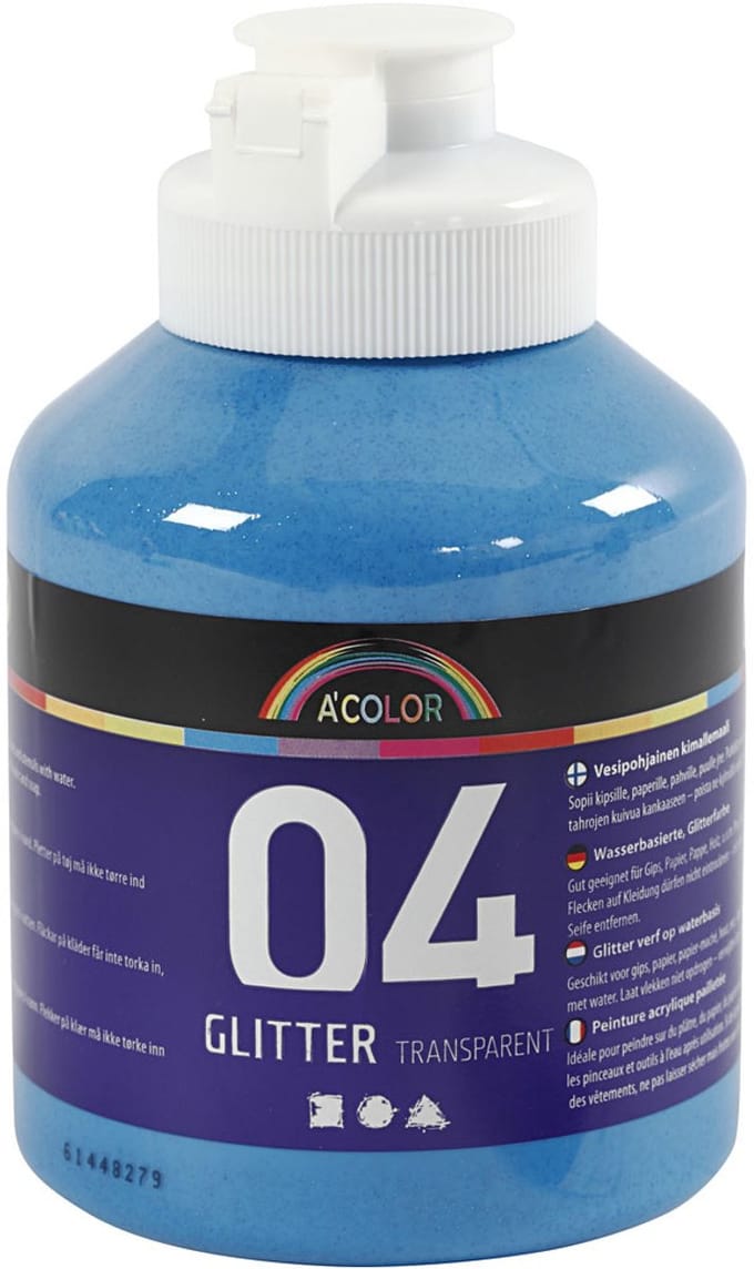 Acrylverf met glitters, blauw, 500 ml/ 1 fles