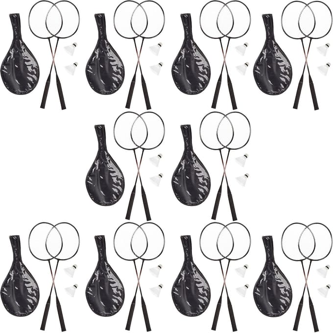 10x badmintonset - met 20 rackets en 20 shuttles draagagtas met schouderband
