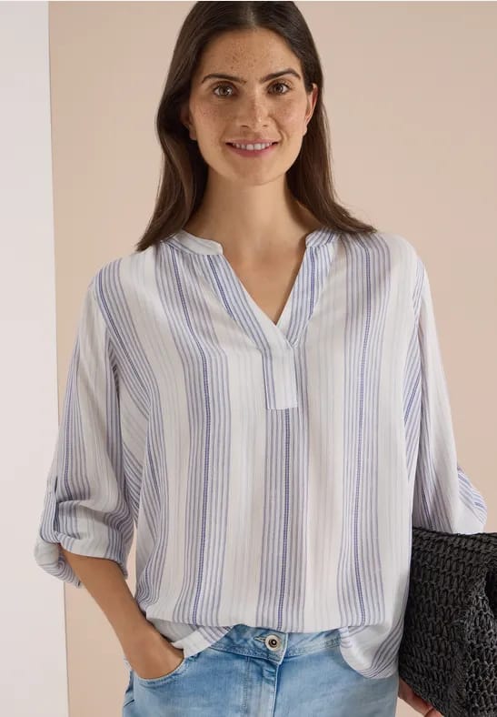 Blouse met 3/4-mouwen, omgeslagen manchetten en strepen