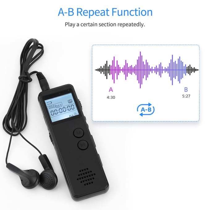 Digitale spraakrecorder Spraakgestuurde recorder Ruisonderdrukking MP3-speler Opname 10 uur 32 GB