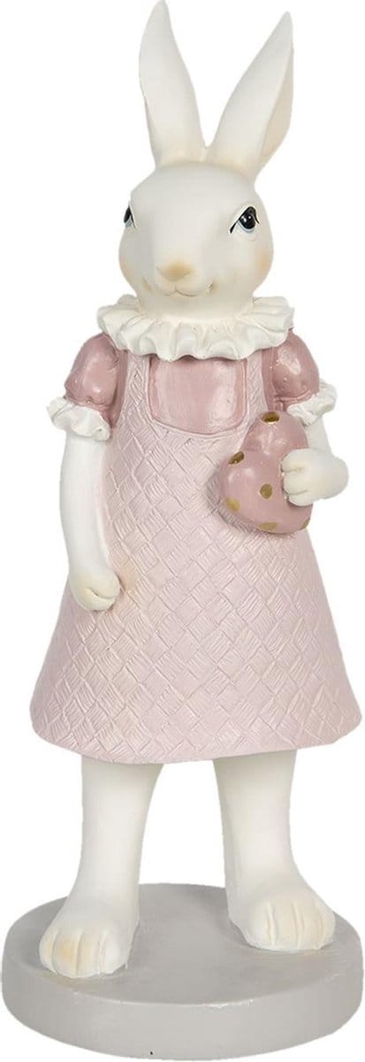 Clayre & Eef Beeld Konijn 9x8x20 cm Wit Roze Polyresin