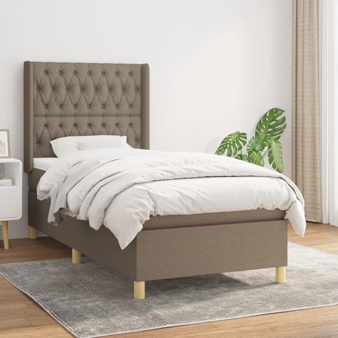 vidaXL - Boxspring - met - matras - stof - taupe - 100x200 - cm
