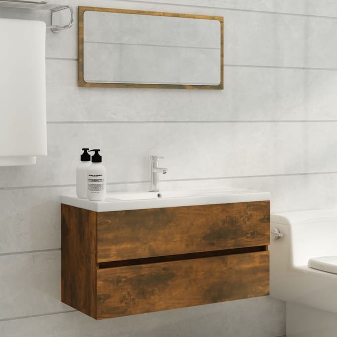 vidaXL - Wastafelkast - 90x38,5x45 - cm - bewerkt - hout - gerookt - eikenkleurig