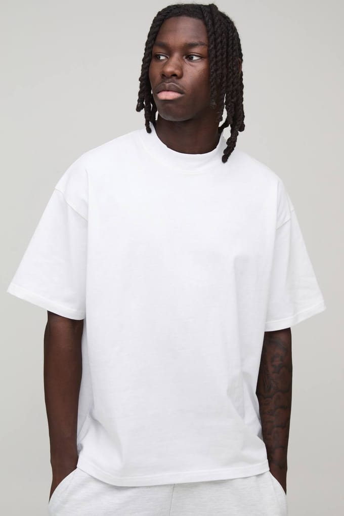 Basic Oversized T-Shirt met Verlengde Hals | White | Size XS
