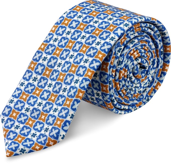 Virtuo | 6 cm Blauw met bruine zijden stropdas