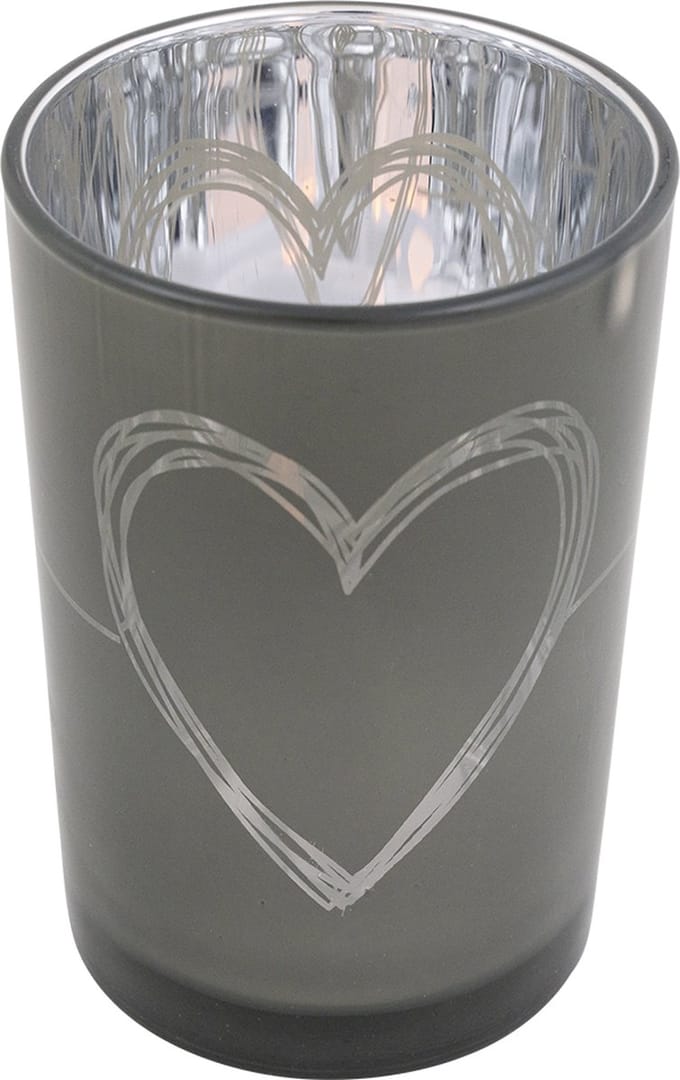 Theelichthouder hart grijs large 18cm