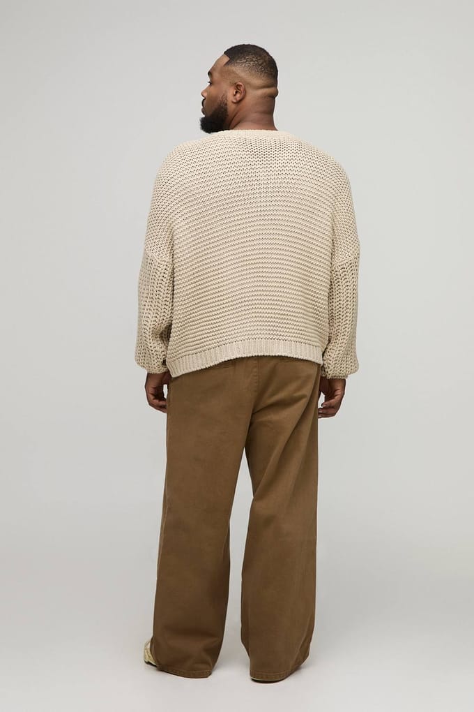 Plus Chunky Knit Oversized V Neck Jumper | Ecru | Size 2XL