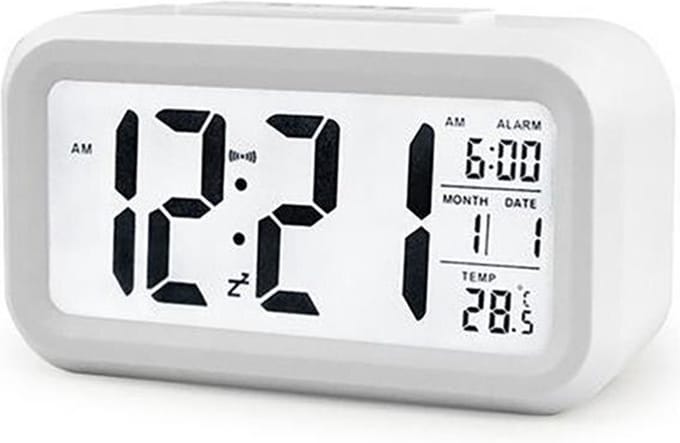 THAR Digitale Wekker - Alarm Klok met Temperatuur, Kalender, Snooze en LED Verlichting - Wit