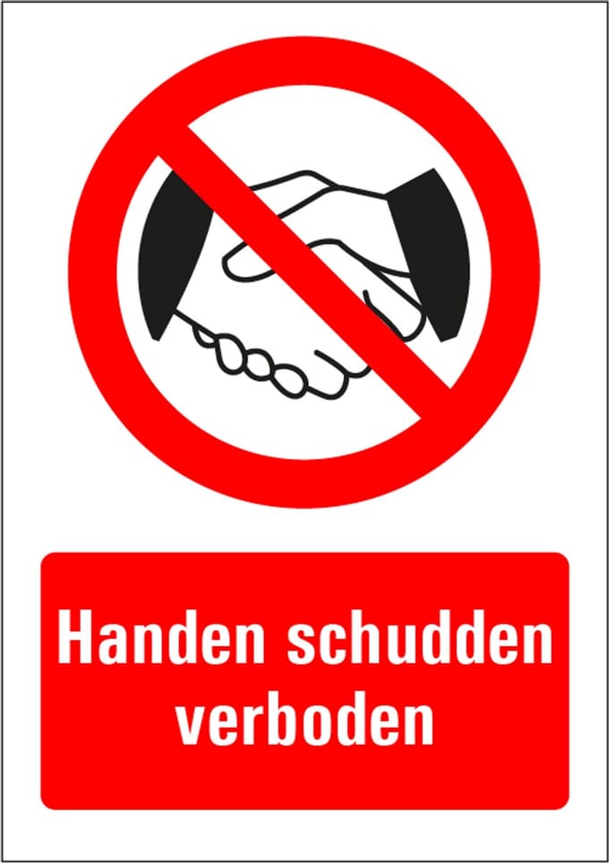 Verboden handen schudden bord met tekst 210 x 297 mm