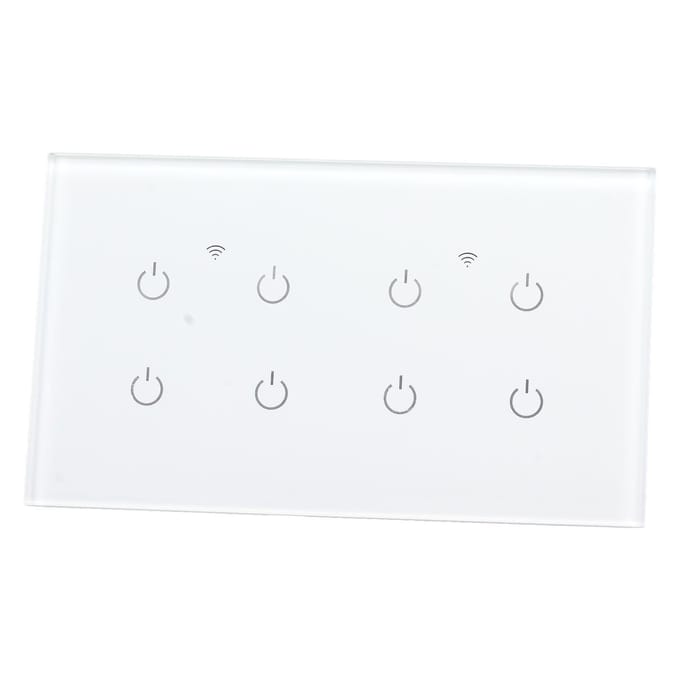 Wifi Smart Touch Schakelaar 8 Gang Gehard Glas Paneel IP44 Slimme Lichtschakelaar Standaard white