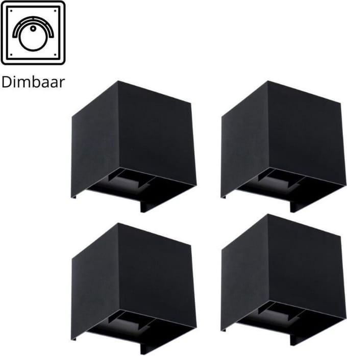 Proventa KUBUS Outdoor LED Muurlamp - Dimbaar - 4pack Wandlamp Zwart