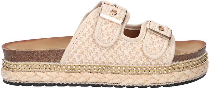 La Strada Platform Slipper Beige Textiel - Damesschoenen - Maat - 42