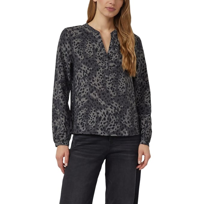 Dames Blouse met Lange Mouwen van Gemengde Viscose met V-Hals en All-over Print s.Oliver