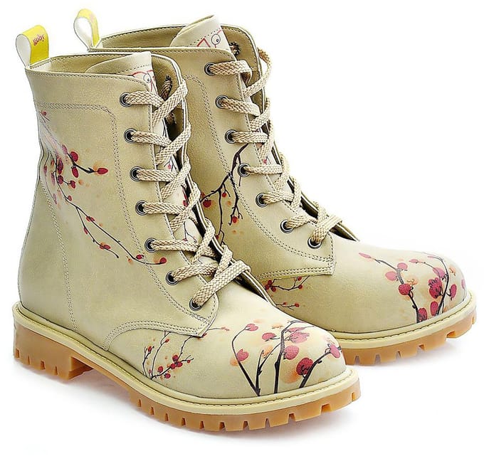 Goby Sakura Blossom - Dames Veterboots - Handgemaakt Vegan Leer - Maat 36