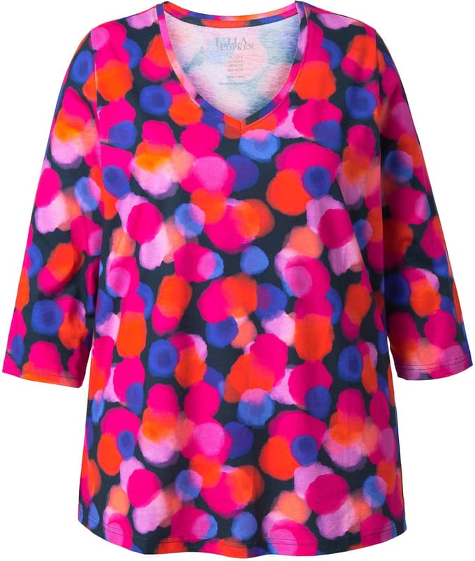 Ulla Popken - Dames - Longshirt stippen A-lijn V-hals 3/4-mouwen - Rood - Maat 54+