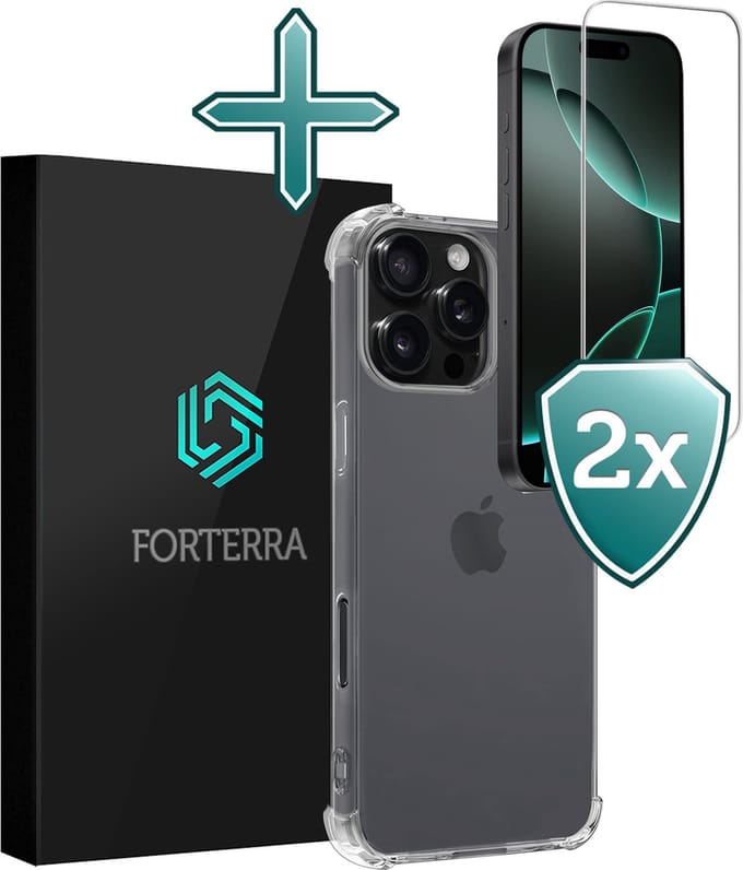 Hoesje Met Screenprotector - 2 stuks - Geschikt voor Apple iPhone 16 Pro Max - Sterk & Shockproof - Back Cover - Siliconen Case - Telefoon Hoes - Shock Proof - Transparant