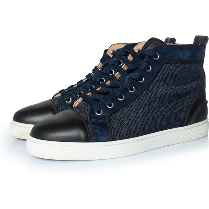 Christian Louboutin blauwe geweven hoge sneakers