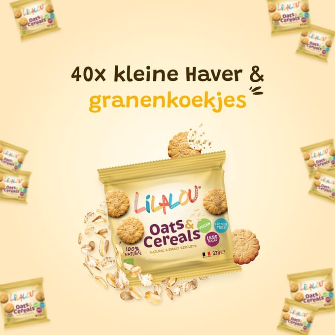 40x LilaLou Biscuits Haver & granenkoekjes 33g - Bio, vegan, lactose free & less sugars