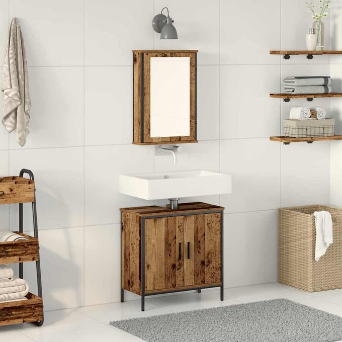 vidaXL - Badkamermeubel - Set - 2 - st - Bruin - Bewerkt - hout