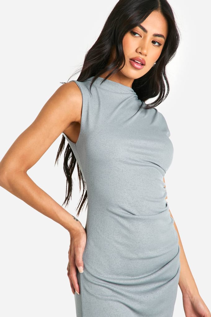 boohoo Dames Sheer Ruched Midaxi Jurk | Grey | Maat: 18