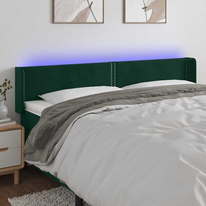vidaXL Hoofdbord LED 183x16x78/88 cm fluweel donkergroen