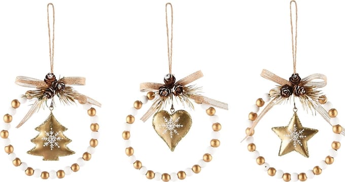 Dekoratief | Hanger ring m/boompje/hartje/ster, goud, metaal, 11x3x11cm, set van 3 stuks | A245388