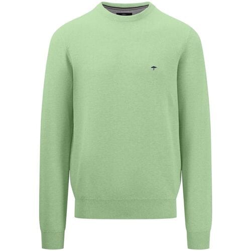 Fynch-Hatton Trui Fine Structure Cotton O-Neck Soft Green / male