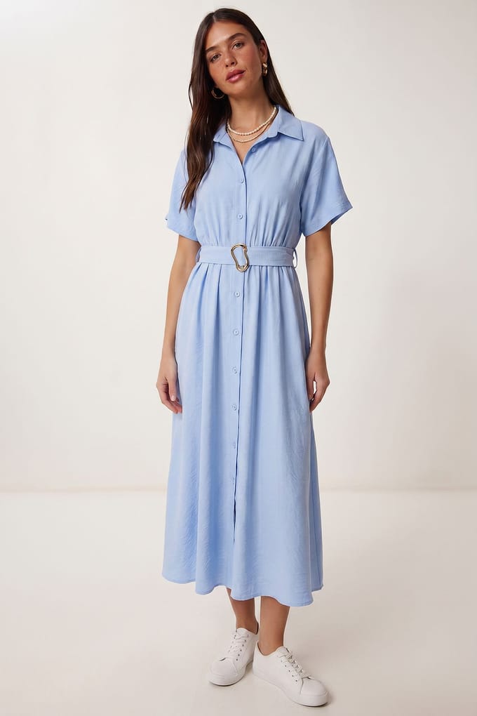 Gestrikt Poplin Shirt Midi Jurk