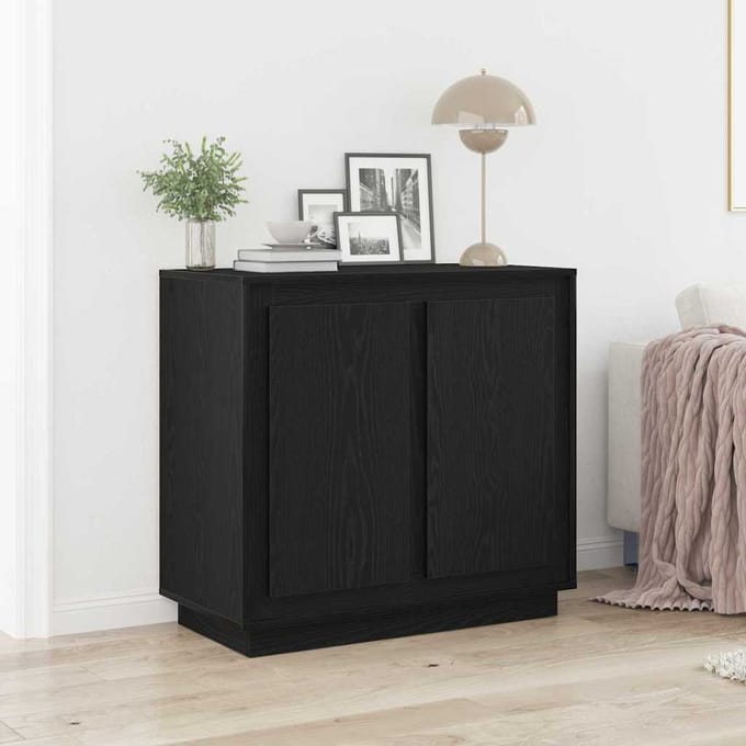 vidaXL - Dressoir - Zwart - Eiken - 80 - x - 40 - x - 75 - cm - Bewerkt - hout